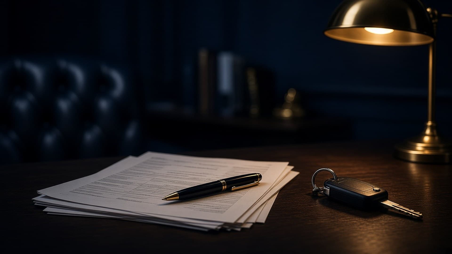 Repair documents and car keys on a desk